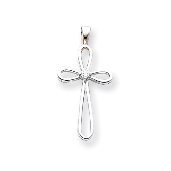14k White Gold AA Diamond Cross Pendant