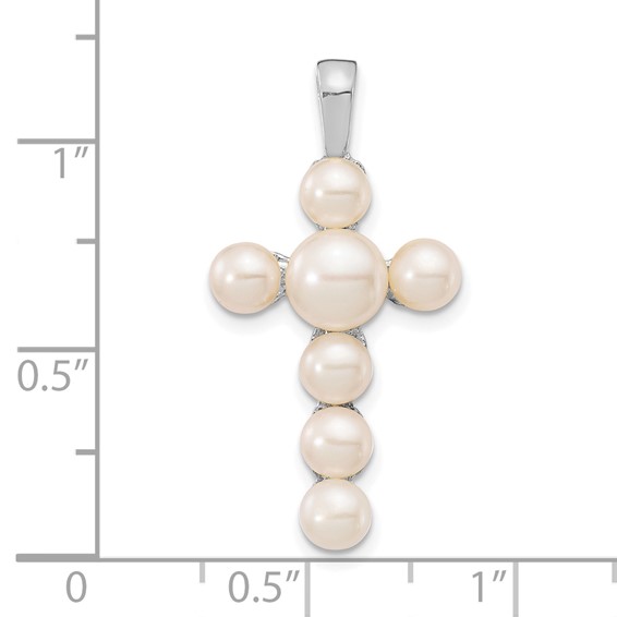 14KW  4-5mm and 5-6mm White Button FWC Pearl Cross Pendant