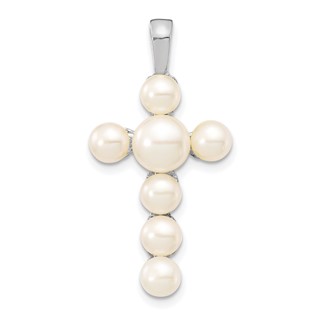14KW  4-5mm and 5-6mm White Button FWC Pearl Cross Pendant