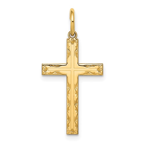 14K Yellow Gold Laser Designed Cross Pendant
