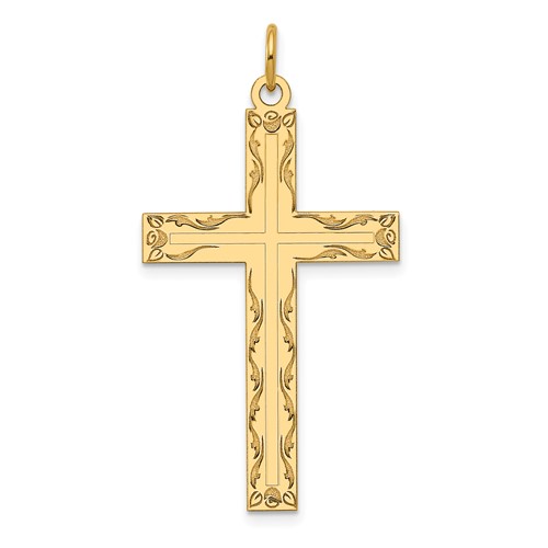 14K Yellow Gold Laser Designed Cross Pendant