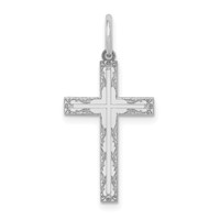 14K White Gold Laser Designed Cross Pendant view 1
