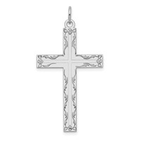 14K White Gold Laser Designed Cross Pendant view 1