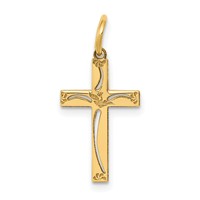 14K Yellow Gold Laser Designed Cut-out Cross Charm view 1