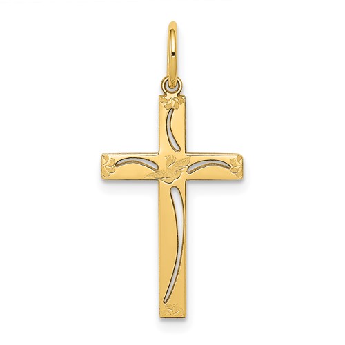 14K Yellow Gold Laser Designed Cut-out Cross Charm