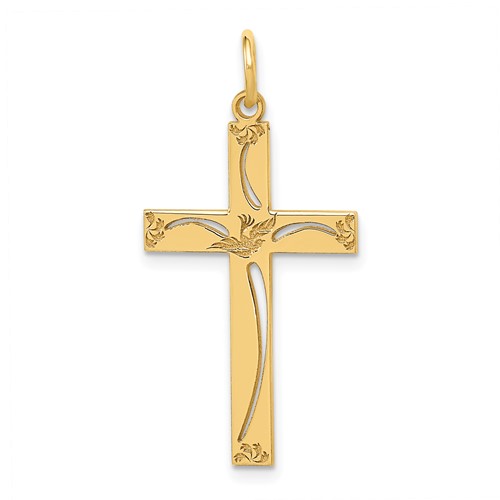 14K Yellow Gold Laser Designed Cut-out Cross Charm