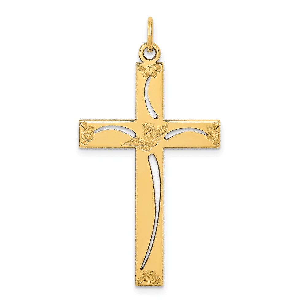14K Yellow Gold Laser Designed Cut-out Cross Charm