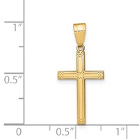 14K Yellow Gold Solid Laser Etched Cross Pendant view 3