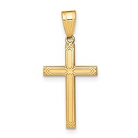 14K Yellow Gold Solid Laser Etched Cross Pendant view 1
