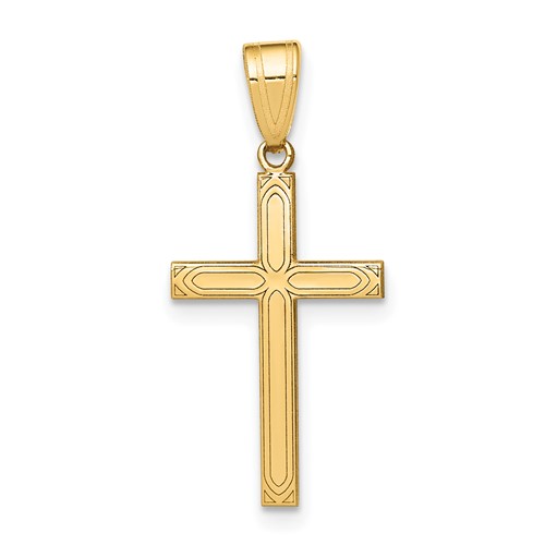 14K Yellow Gold Solid Laser Etched Cross Pendant