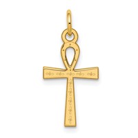 14K Yellow Gold Laser Designed Ankh Cross Charm view 1