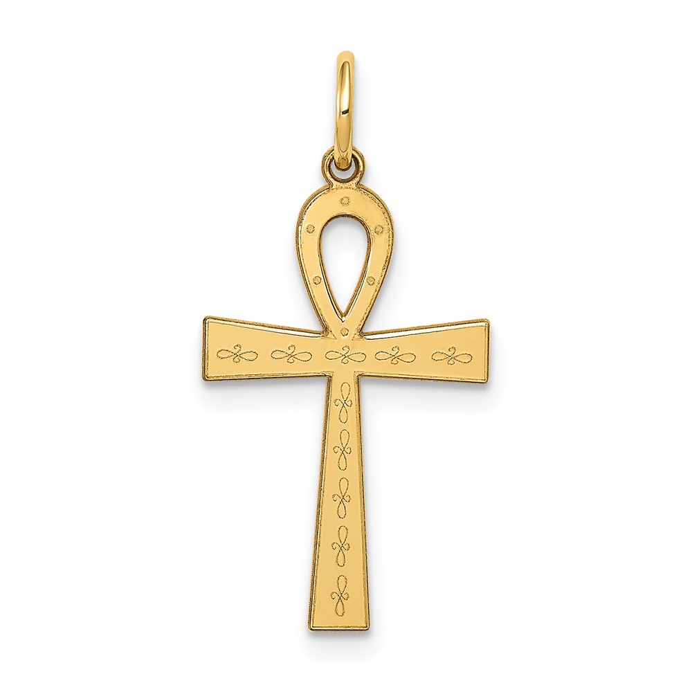 14K Yellow Gold Laser Designed Ankh Cross Charm
