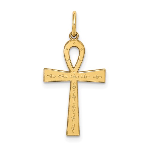 14K Yellow Gold Laser Designed Ankh Cross Charm