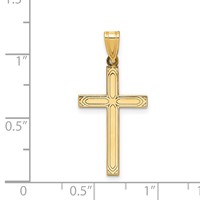 14K Yellow Gold Solid Laser Etched Cross Pendant view 3