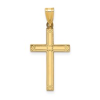 14K Yellow Gold Solid Laser Etched Cross Pendant view 1