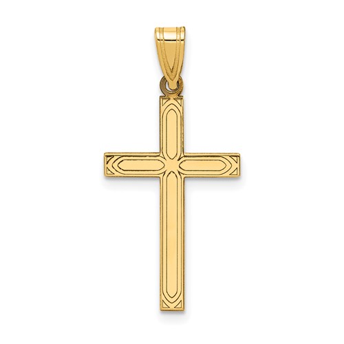 14K Yellow Gold Solid Laser Etched Cross Pendant