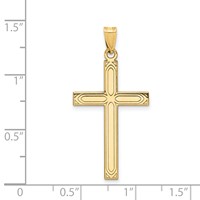 14K Yellow Gold Solid Laser Etched Cross Pendant view 3