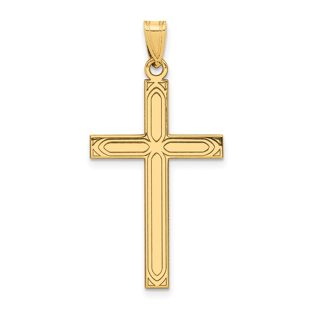 14K Yellow Gold Solid Laser Etched Cross Pendant