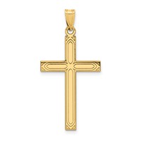 14K Yellow Gold Solid Laser Etched Cross Pendant view 1