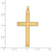 14K Yellow Gold Solid Laser Etched Cross Pendant view 3