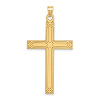 14K Yellow Gold Solid Laser Etched Cross Pendant view 1