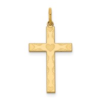 14K Yellow Gold Laser Designed Cross Charm with Hearts view 1