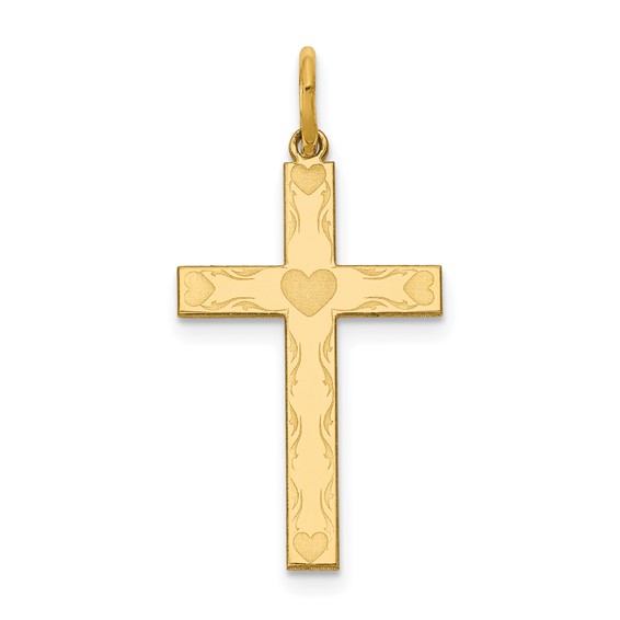 14K Laser Designed Cross with Hearts Charm