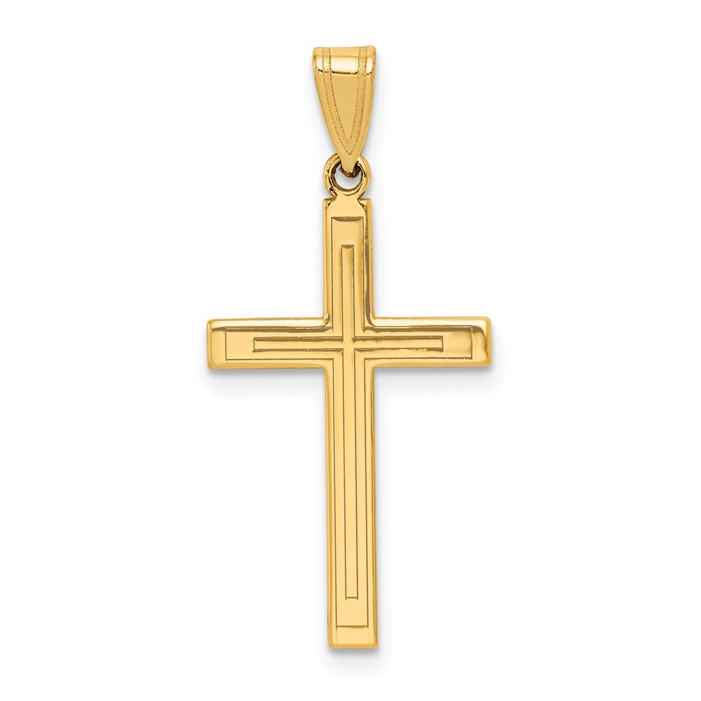 14k Solid Laser Etched Cross Pendant