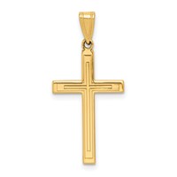 14K Yellow Gold Solid Laser Etched Cross Pendant view 1
