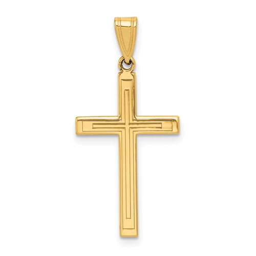 14K Yellow Gold Solid Laser Etched Cross Pendant
