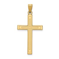 14K Yellow Gold Solid Laser Etched Cross Pendant view 1