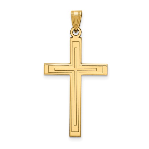 14K Yellow Gold Solid Laser Etched Cross Pendant