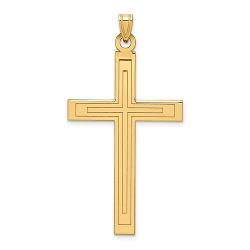14K Yellow Gold Solid Laser Etched Cross Pendant