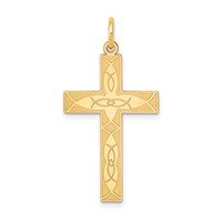 14K Laser Designed Ichthus Cross Pendant view 1