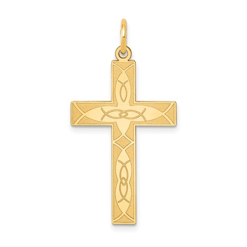 14K Yellow Gold Laser Designed Ichthus Cross Pendant