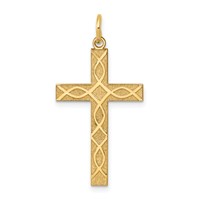14K Yellow Gold Laser Designed Ichthus Cross Charm view 1