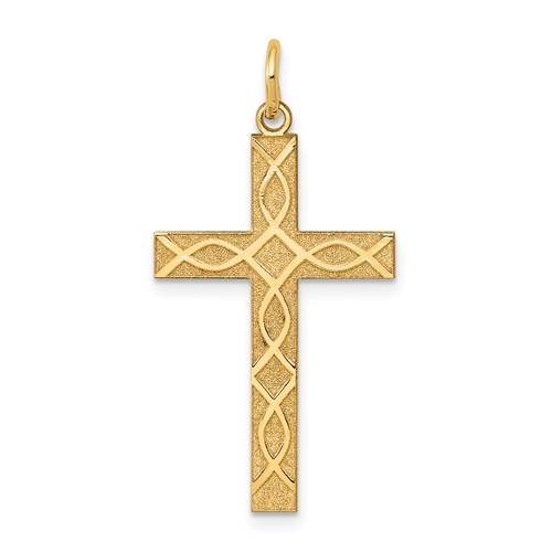 14K Yellow Gold Laser Designed Ichthus Cross Charm