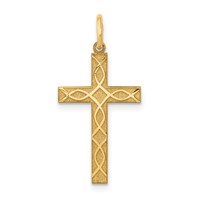 14K Yellow Gold Laser Designed Ichthus Cross Charm view 1