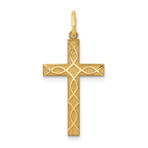 14K Yellow Gold Laser Designed Ichthus Cross Charm