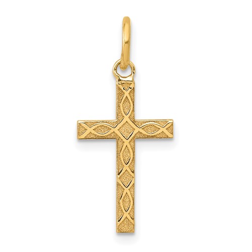 14K Yellow Gold Laser Designed Ichthus Cross Charm