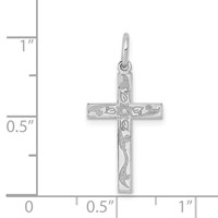 14K White Gold Laser Designed Floral Cross Charm view 3