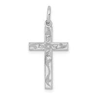 14K White Gold Laser Designed Floral Cross Charm view 1