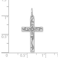 14K White Gold Laser Designed Floral Cross Charm view 3