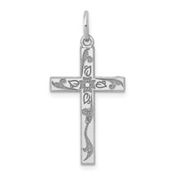 14K White Gold Laser Designed Floral Cross Charm view 1