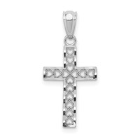 14K White Gold Cross Pendant with Hearts view 1