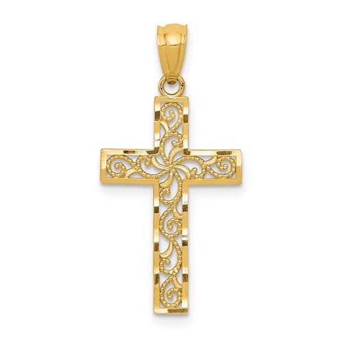 14K Yellow Gold Filigree Cross Pendant