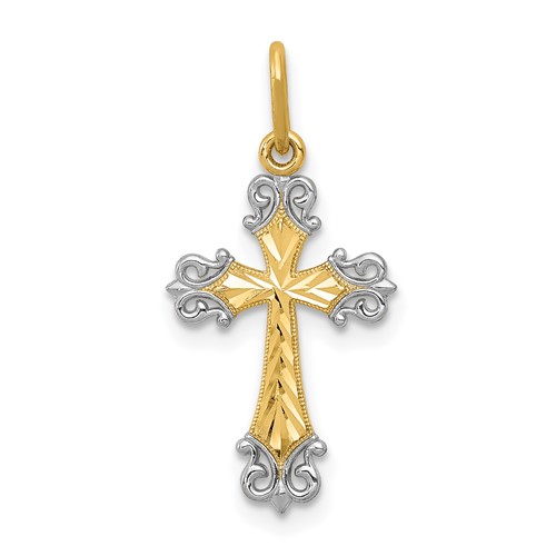 14K and White Rhodium Cross Charm