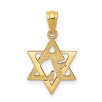 14K Polished and Textured Star of David Pendant view 1