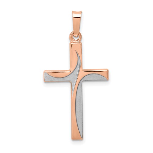 14K Rose Gold and White Rhodium Hollow Cross Pendant