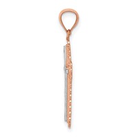 14K Rose Gold and White Rhodium Diamond-cut Cross Pendant view 2